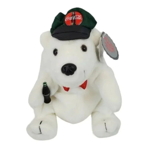Coca Cola 90s Vintage Collectible White Polar Bear with Green Cap Plush 58 - Picture 2 of 6